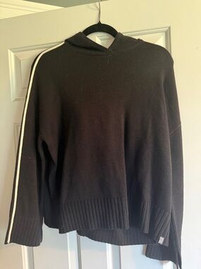 Talbots Black Hooded Knit Sweater with White Stripe Accent NWT